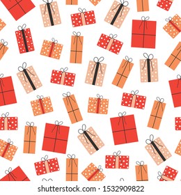 Christmas seamless pattern with gifts.