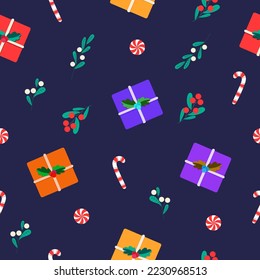 Christmas seamless pattern with gifts