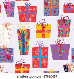 Christmas seamless pattern with gifts and bows
