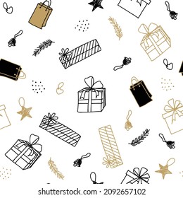 Christmas seamless pattern with gifts.Concept for wrapping paper, greeting cards.