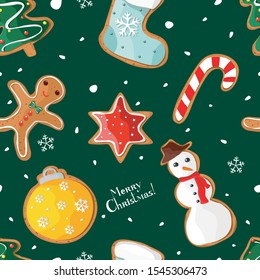 Christmas seamless pattern with gingerbread. For banners, posters, menu, christmas wrapping paper, cards. New year 2022 background.
