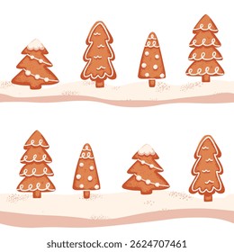 Christmas seamless pattern with gingerbread cookie in shape of pine tree