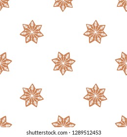 Christmas seamless pattern with gingerbread cookies and candies on white background. Shapes of star, snowflake, christmas tree. Vector 10 EPS illustration.