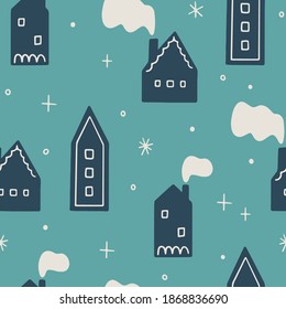 Christmas seamless pattern with gingerbread cookies. Vector background for winter holidays and Christmas design. Hand drawn surface pattern in flat style for wrapping paper, fabric, cards and gift tag