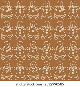 Christmas seamless pattern with gingerbread cookies - hand drawn vector illustration.