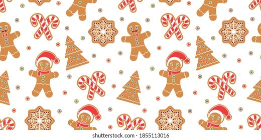 Christmas seamless pattern with gingerbread man cookies