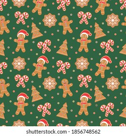 Christmas seamless pattern with gingerbread man cookies