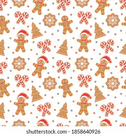 Christmas seamless pattern with gingerbread man cookies