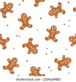 Christmas seamless pattern with gingerbread man on white background. Holiday theme. Vector illustration.