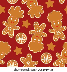 christmas seamless pattern. gingerbread ornament. gingerbread men are basketball players. holiday decoration. the spirit of Christmas. vector background