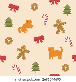 Navidades sin patrón con pan de jengibre y dulce para envolver papel, Fondo de pantalla, fondo, tarjeta de felicitación, libro de recuerdos, textil, impresión de tela.