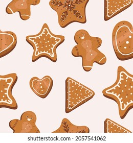 christmas seamless pattern with gingerbread  vector illustration