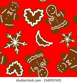 Christmas Seamless Pattern, Gingerbread Winter Surface Pattern, Winter Vector Repeat Pattern for Home Decor, Textile Design, Fabric Printing, Stationary, Packaging, Wrapping Paper or Background