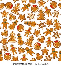 Christmas seamless pattern with gingerbreads on white background