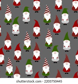 Christmas seamless pattern with gnomes. Scandinavian Christmas