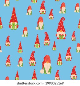 Christmas seamless pattern with gnomes, wrapping paper and background image