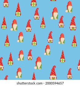 Patrón ininterrumpido de Navidad con gnomos, papel de envoltura e imagen de fondo