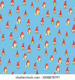 Christmas seamless pattern with gnomes, wrapping paper and background image