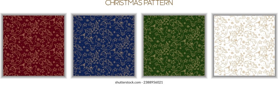 Patrón ininterrumpido de Navidad con elementos de estilo doodle dorado 