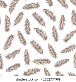 Christmas seamless pattern with gold fir branches background, Winter pattern, wrapping paper, winter greetings, web page background, Christmas and New Year greeting cards