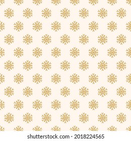 Christmas seamless pattern with gold snowflakes on white background. Scandinavian style. Perfect for winter holidays, xmas wallpaper, wrapping paper, fabric. Vector illustration