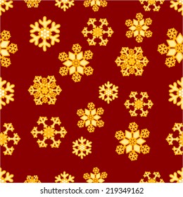 Christmas seamless pattern of gold snowflakes red background vector