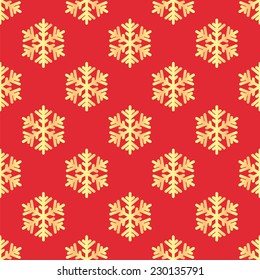 Christmas seamless pattern with gold snowflakes on red background
