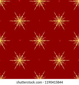 Christmas seamless pattern with golden glitter snowflakes