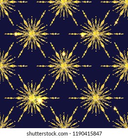 Christmas seamless pattern with golden glitter snowflakes