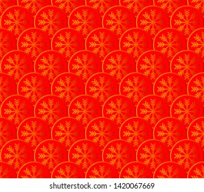 Christmas seamless pattern with golden gradient line snowflakes, paper wrapping. Vector illustration