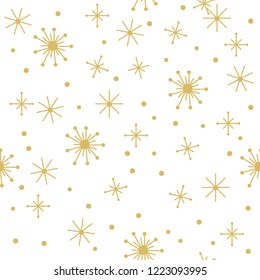 Christmas seamless pattern with golden snowflakes on white.