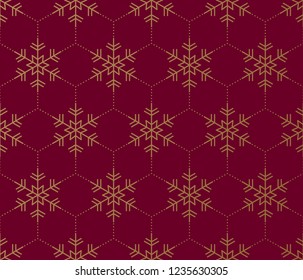 Christmas seamless pattern with golden snowflakes. Vector 10 eps.