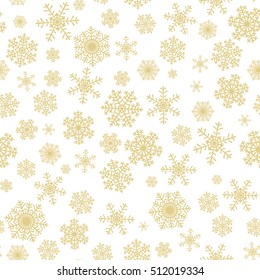 Christmas seamless pattern with golden snowflakes on white background