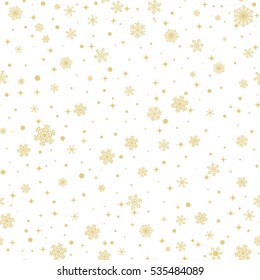 Christmas seamless pattern with golden snowflakes on white background