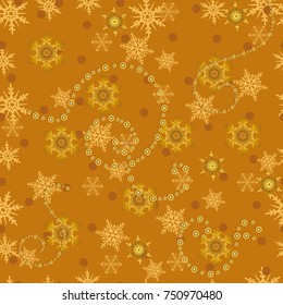Christmas seamless pattern with golden snowflakes.