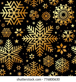 Christmas seamless pattern with golden snowflakes