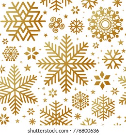 Christmas seamless pattern with golden snowflakes