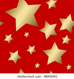 Christmas seamless pattern - golden stars on red background