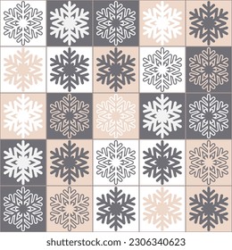 Weihnachten nahtloses Muster, graubeiger, zarter, pastellfarbener Hintergrund Neujahr für dekoratives Design. Weihnachtsgeschenkpapier, Vektorgrafik