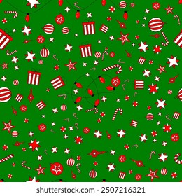 Christmas seamless pattern with green background