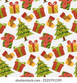 Christmas seamless pattern, green background. New year background.