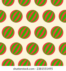 Christmas seamless pattern.Red green ball repeat pattern isolated on beige background.Round circle geometry shape abstract vector illustration.