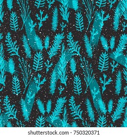Christmas Seamless Pattern with Green Branches and Snow 