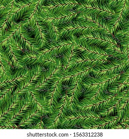 Christmas seamless pattern with green fir branches background, Winter pattern, wrapping paper, pattern fills, winter greetings, web page background, Christmas and New Year greeting cards
