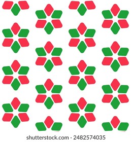 Christmas seamless pattern.Red and green petals isolated on white background.Vector graphic illustration.