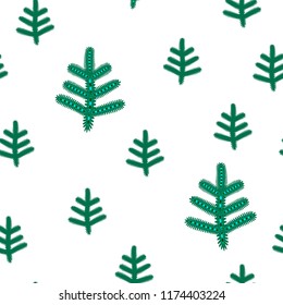 Christmas seamless pattern with green  trees on white background. For New Year design, greeting card mockup, baby clothes, fabric, textile, wallpaper, wrapping paper,