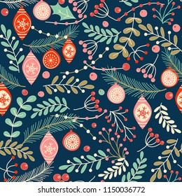 Christmas seamless pattern for greeting cards, wrapping papers. Hand drawn Vector illustration.