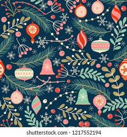 Christmas seamless pattern for greeting cards, wrapping papers. Hand drawn Vector illustration