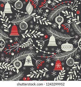 Christmas seamless pattern for greeting cards, wrapping papers. Winter hand drawn background. Vector illustration.