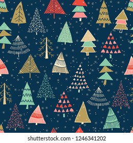 Christmas seamless pattern for greeting cards, wrapping papers. Hand drawn Vector illustration.